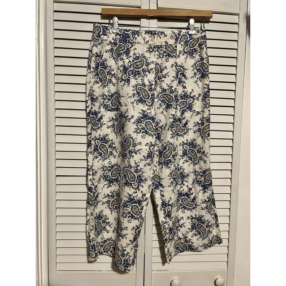 LIZ CLAIBORNE‎ RUSS Women's Size 12 Pants Linen Blend Floral Wide Leg Pockets
